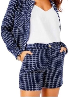 Lilly Pulitzer Low Tide Navy Fantasy Checkerboard Tweed Hi Rise Gretchen Shorts
